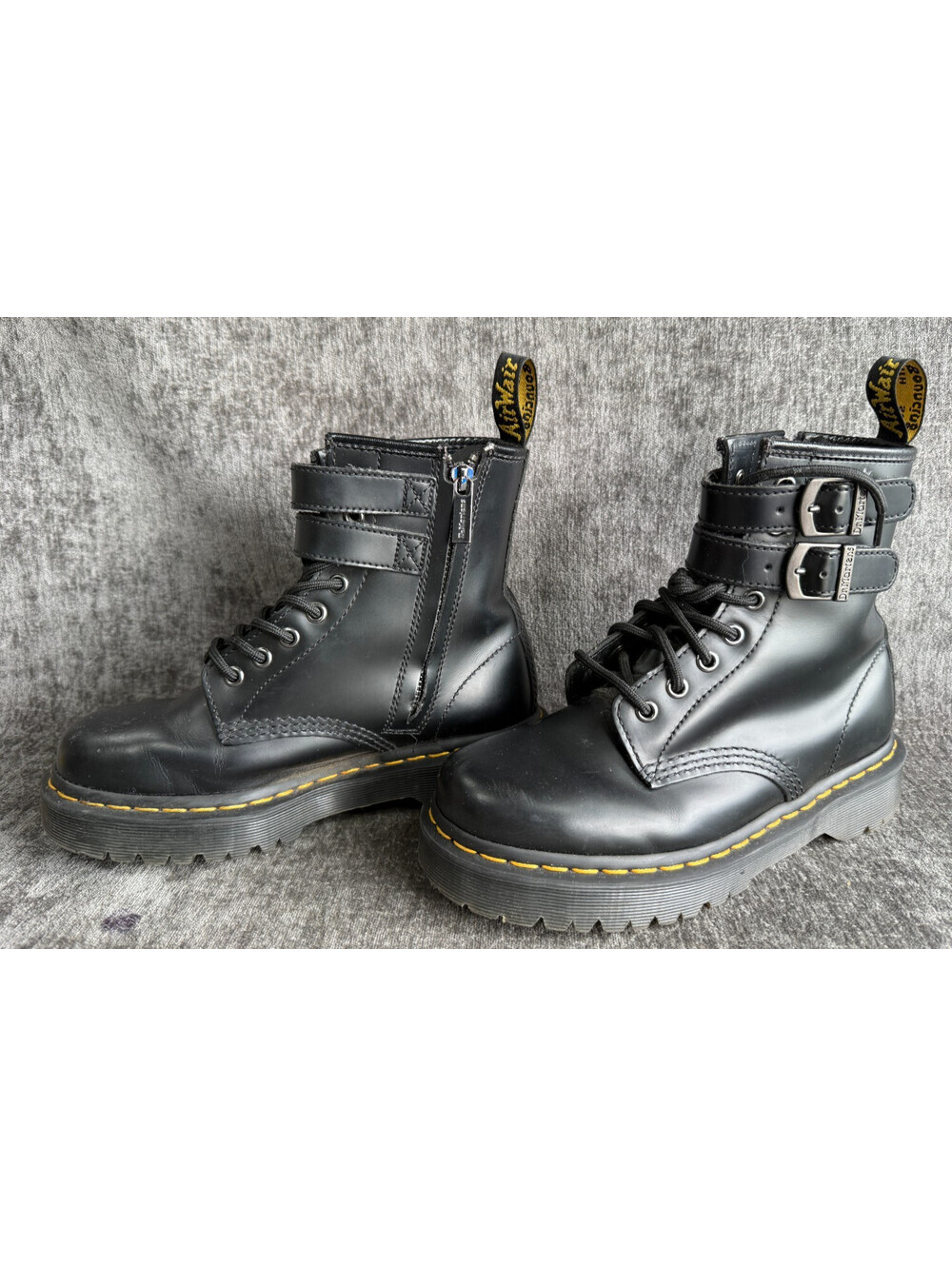 Dr Martens 1460 ALT Black Leather Double Buckle Zip Boots Womens 7 UK 5 EU 38